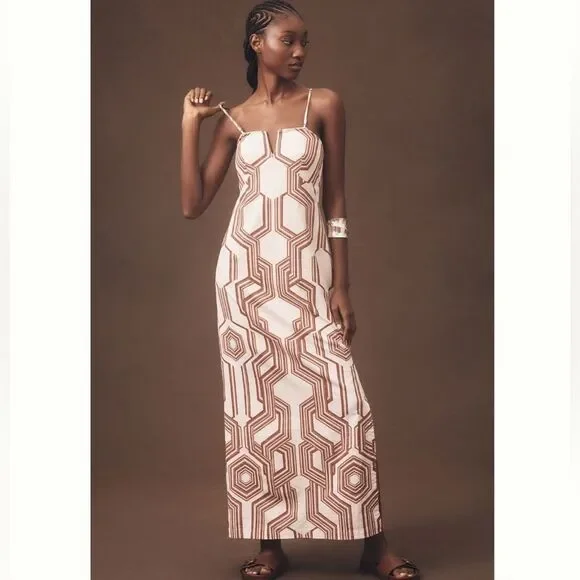 Anthropologie Strapless Linen Plunge-Neck Midi Dress - Picture 3 of 11